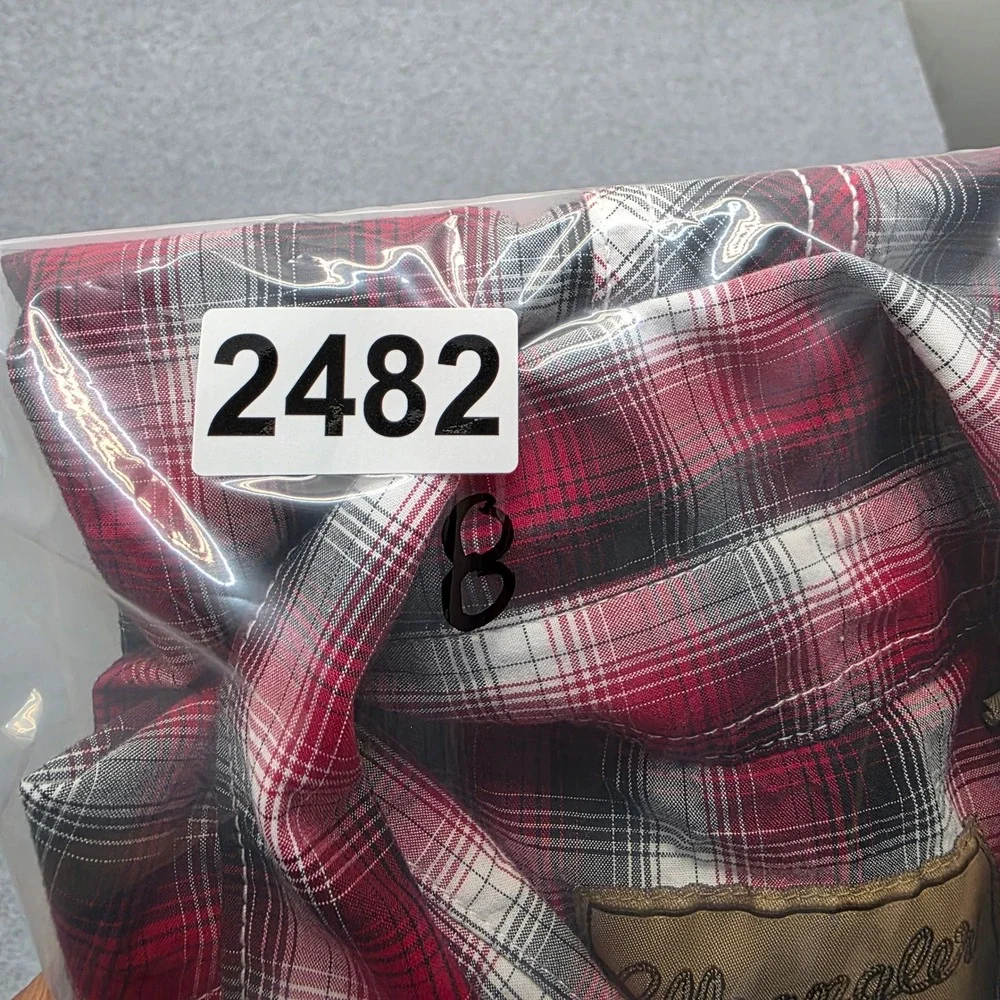 Wrangler Retro Western Red Plaid Snap‎ Button Short Sleeve Shirt Men's Large - Picture 11 of 11